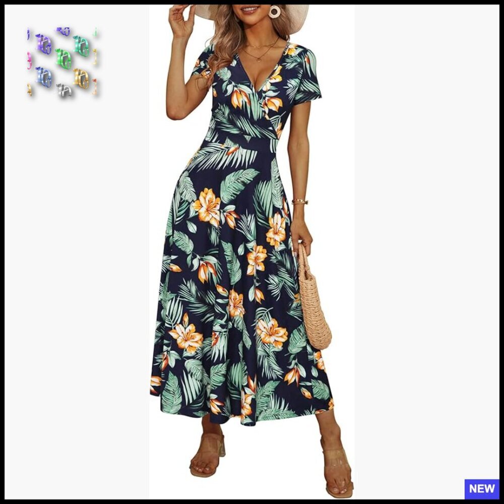 Floral Wrap V-Neck Maxi Sundress with Pockets Boho Chic Wedding Guest Dress